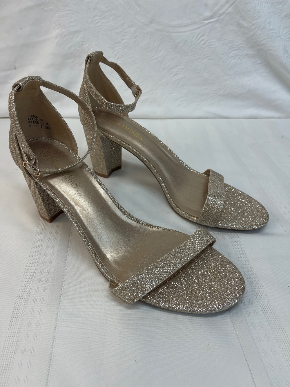 Dream Pairs Glitter Ankle-Strap Block Heel Sandals - Gold Sz 11